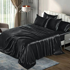 2000TC 6 Pieces Silk Satin Flat Fitted Sheet Bed Set