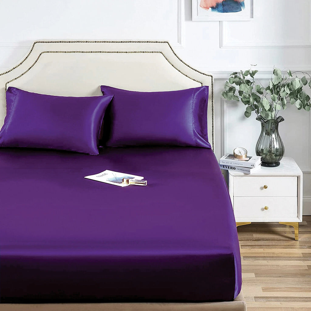 Hotel 2200TC Art Silk Satin fitted Pillowcases Sheet Set