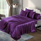 2000TC 6 Pieces Silk Satin Flat Fitted Sheet Bed Set