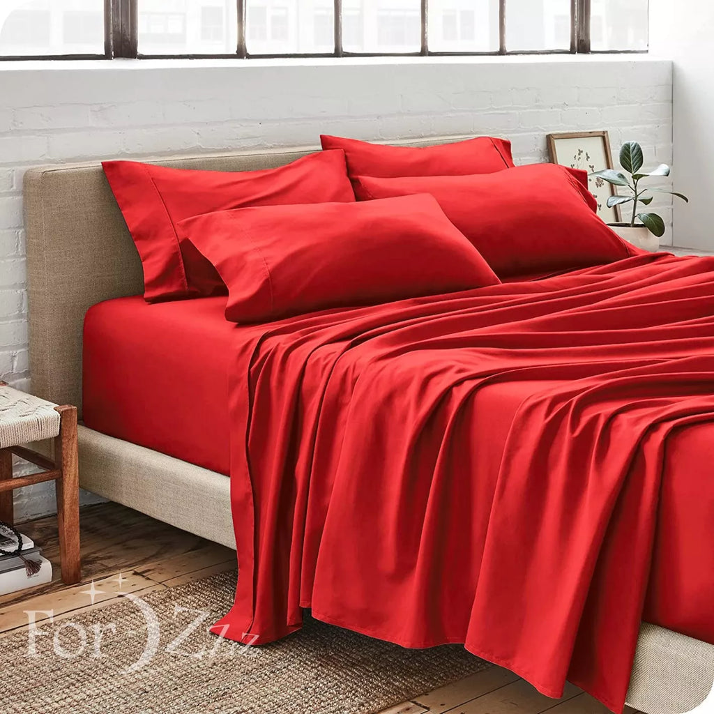 2200TC 6 Pieces Flat Fitted 4 x Pillowcases Bedding Sheet Set