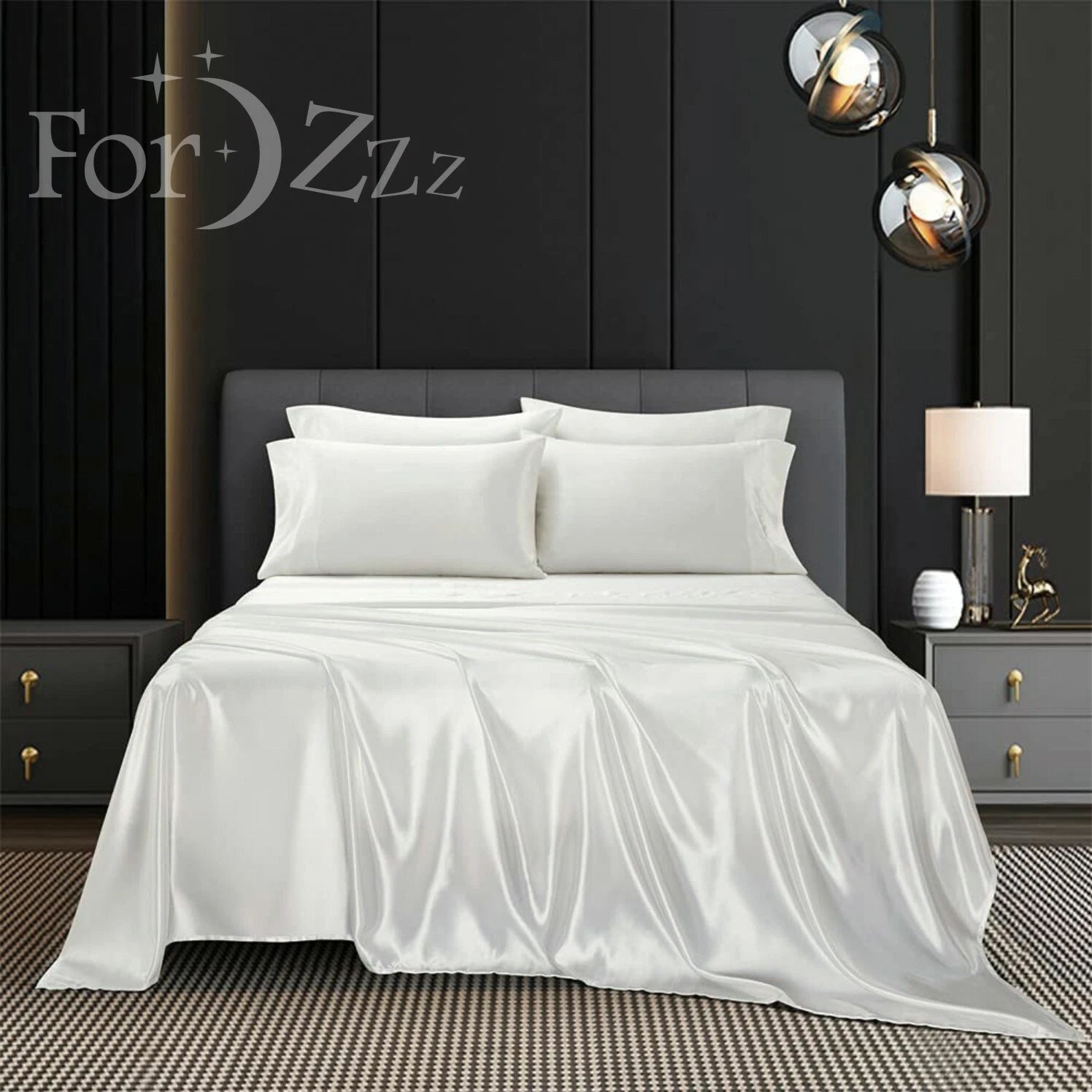 2000TC 6 Pieces Silk Satin Flat Fitted Sheet Bed Set